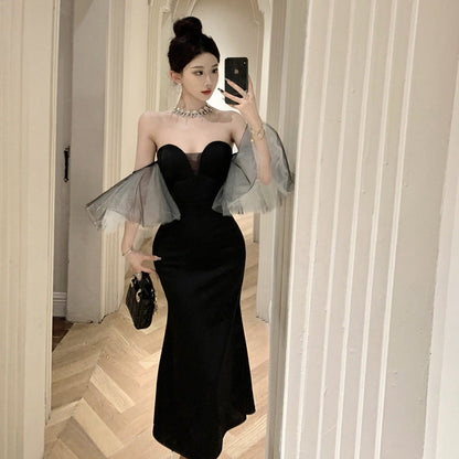 WOLFF | Flutter Ärmel Fishtail Strapless Kleid