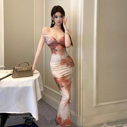 1Mesh Printed Slim Fit Flared Skirt