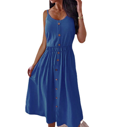 WOLFF | Flatterndes Spaghetti-Träger-Midi-Kleid mit Taillierung