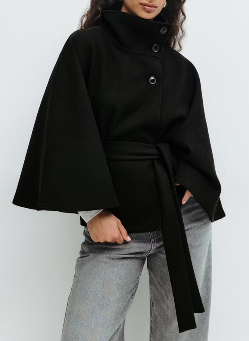 Damen Wickeljacke mit elegantem Stehkragen und weit geschnittenen Ärmeln -Mode
