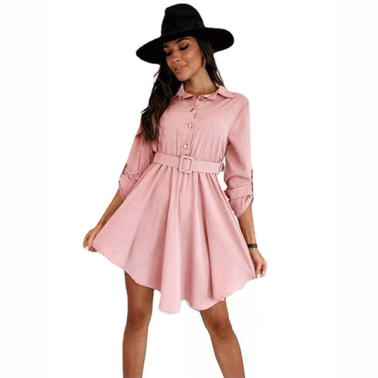 1Roll-Up Sleeve Waist Reducing Shirt Dress