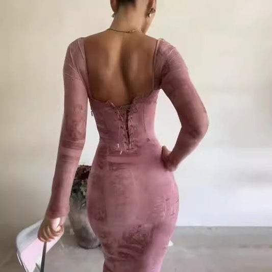 WOLFF | Trägerloses Spitzenlanges Bodycon-Kleid