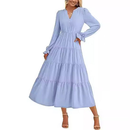 WOLFF | V-Ausschnitt Schicht Rüsche Fließende A-Linie Cocktailkleid