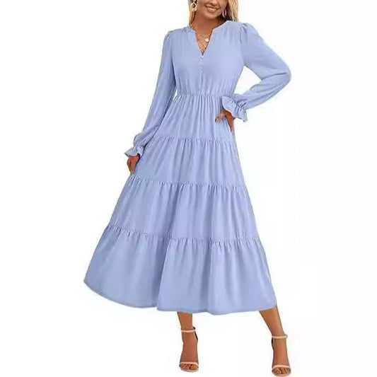WOLFF | V-Ausschnitt Schicht Rüsche Fließende A-Linie Cocktailkleid