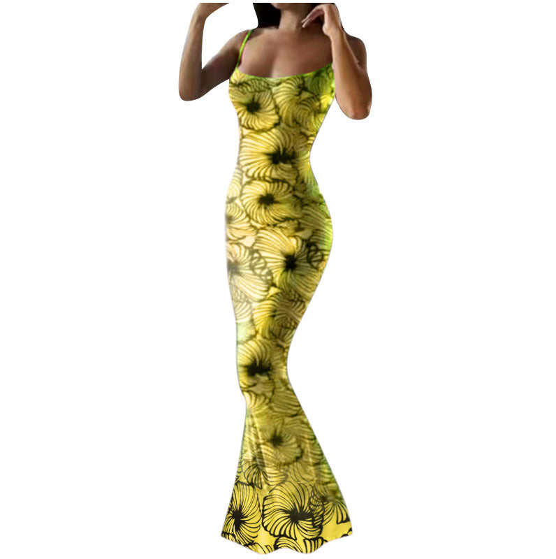 WOLFF | Verstellbares Träger Druck Fishtail Kleid