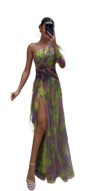 WOLFF | Blumendruck Große Saum Blumenkleider Langes Kleid