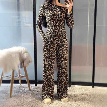 1T-Shirt High Waist Pocket Long Pants Two-Piece Set