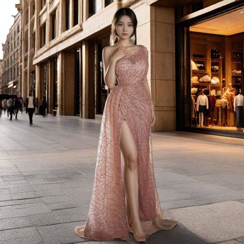 WOLFF | Pailletten Einseitig Bodycon Rock Abendkleid