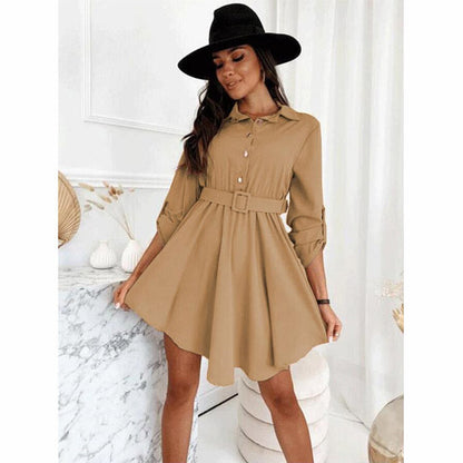 1Roll-Up Sleeve Waist Reducing Shirt Dress