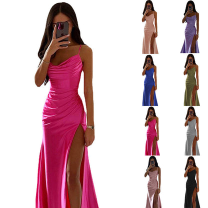 WOLFF | Schnürung Falten Schlitz Satin Schmaler Schnitt Bodycon Kleid