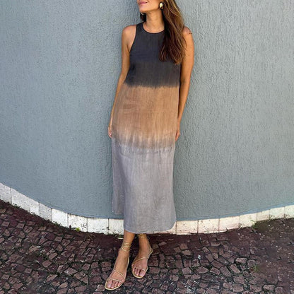 WOLFF | Baumwolle Leinen Schlitz Gradient Batik Tankkleid