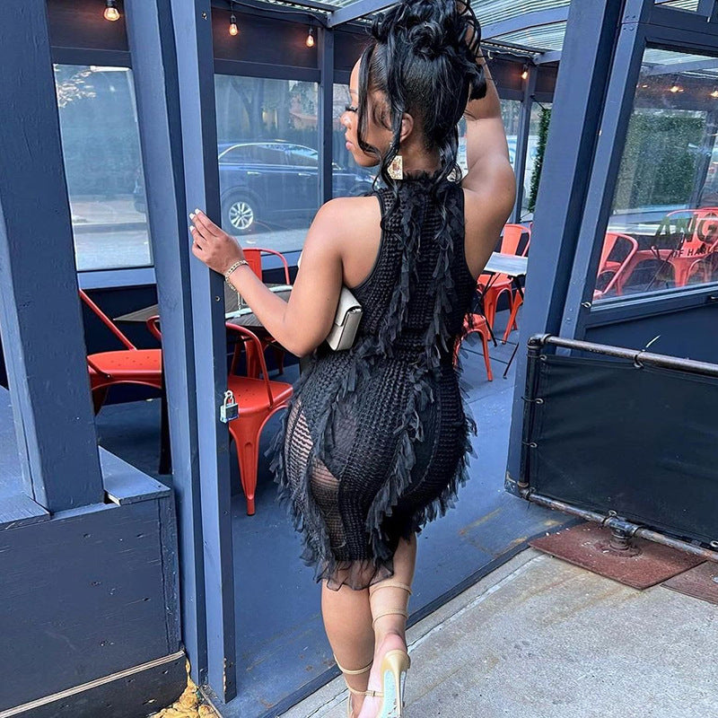 WOLFF | Hohle Transparente Ärmellose Pulloverkleid