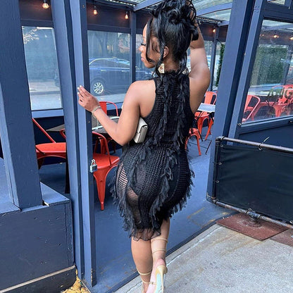 WOLFF | Hohle Transparente Ärmellose Pulloverkleid