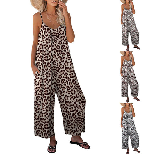 WOLFF | Leopard-Print-Tasche Lockerer Träger Einteiler Overall