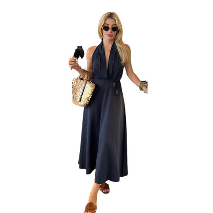 1Waist-Cinched Mid-Length Lace-Up Dress