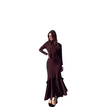 WOLFF | Slim Fit Rüschen Saum Spliced Kleid
