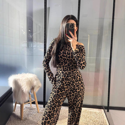 1T-Shirt High Waist Pocket Long Pants Two-Piece Set