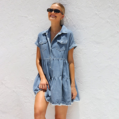 WOLFF | Taschen Lockere Hemd Denim Kleid