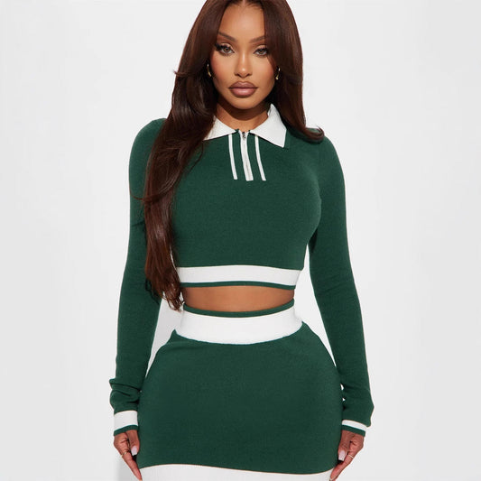WOLFF | Langarm Revers Oberteil Bodycon Minirock Set