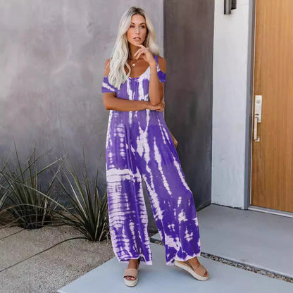 WOLFF | Bedruckter lässiger Jumpsuit mit kurzen Ärmeln und Taschen