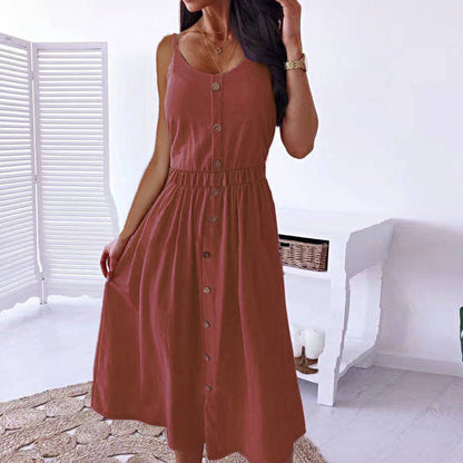 WOLFF | Flatterndes Spaghetti-Träger-Midi-Kleid mit Taillierung