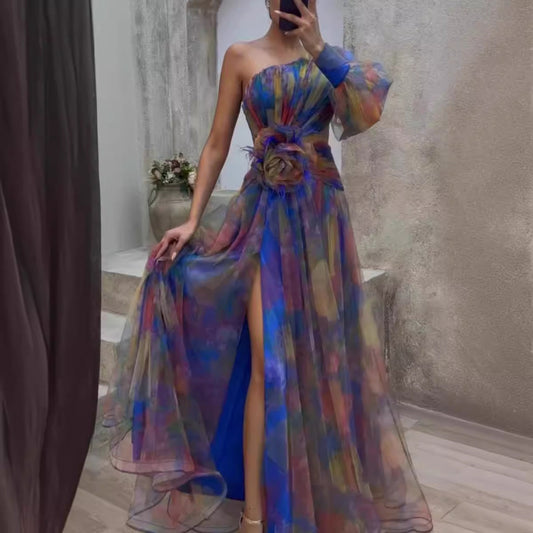 WOLFF | Luxuriöses Damen Floral Split Maxi Kleid