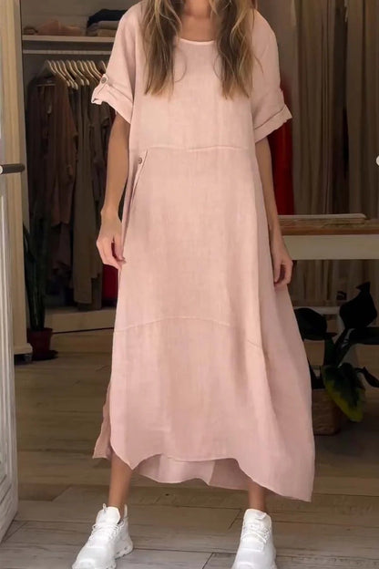 WOLFF | Einfarbiges Kurzarm-Baumwolle-Leinen-Kleid