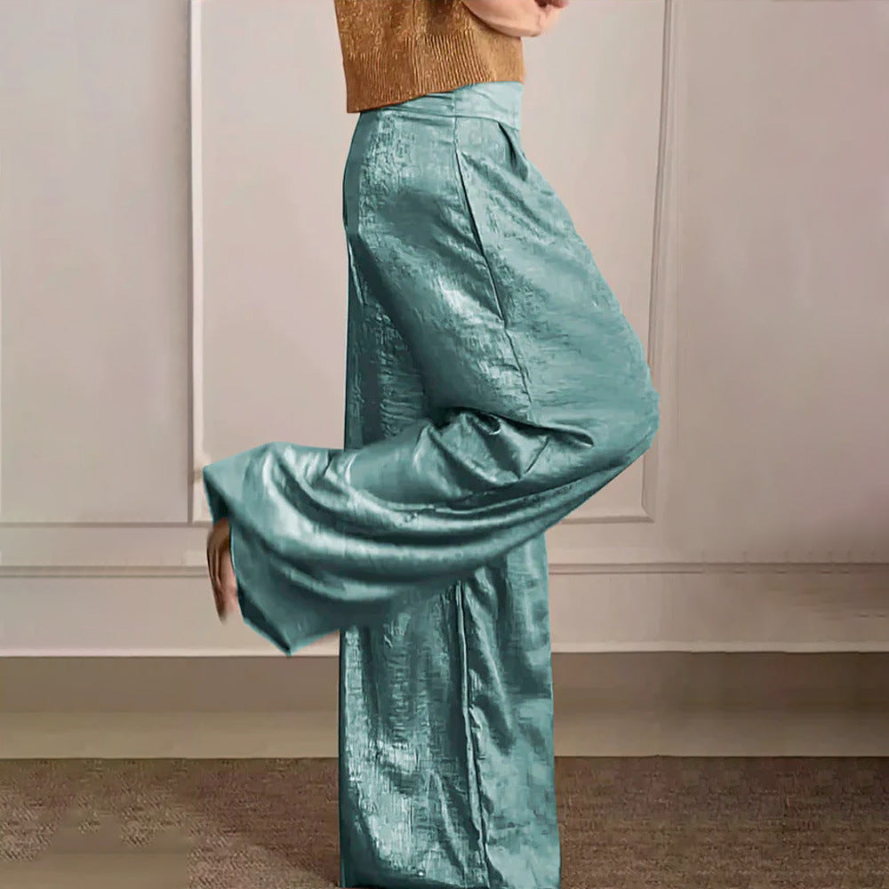 WOLFF | Metallic Hochbund Slimming Weite Beinform Hose