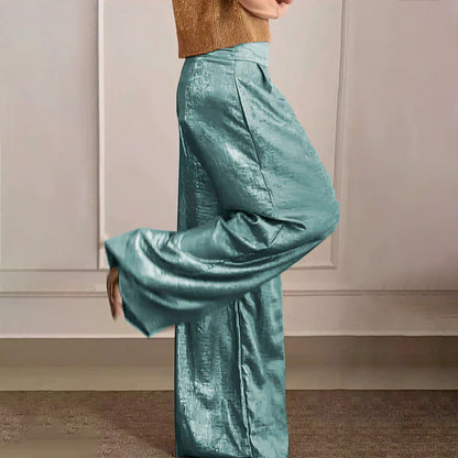 WOLFF | Metallic Hochbund Slimming Weite Beinform Hose