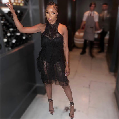 WOLFF | Hohle Transparente Ärmellose Pulloverkleid
