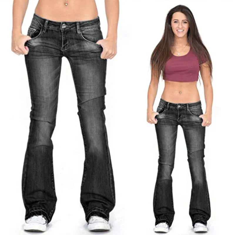 Wolfftop Damen Low Rise Flared Jeans: Lässige Vintage Skinny Bell Bottom Jeans