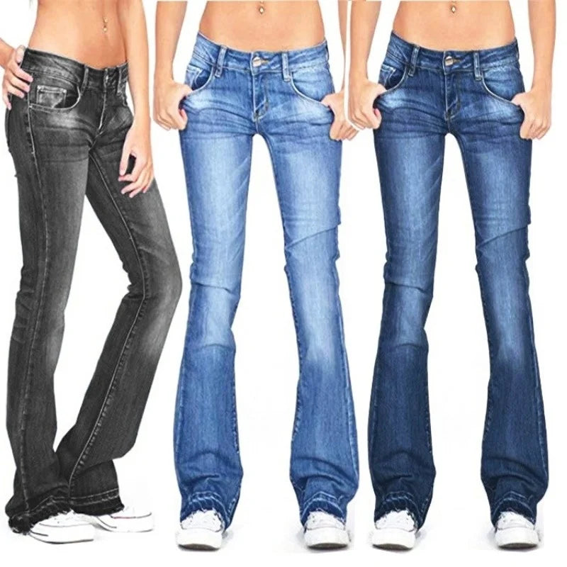Wolfftop Damen Low Rise Flared Jeans: Lässige Vintage Skinny Bell Bottom Jeans