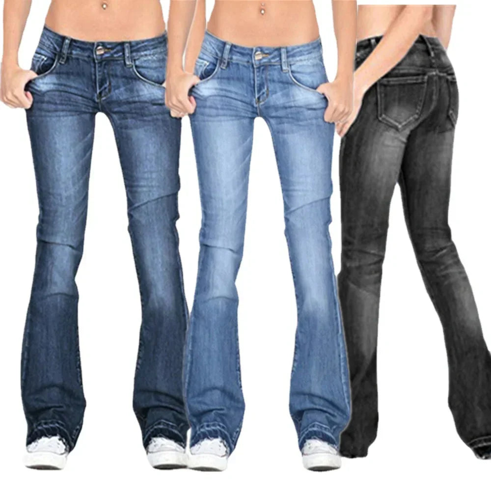 Wolfftop Damen Low Rise Flared Jeans: Lässige Vintage Skinny Bell Bottom Jeans