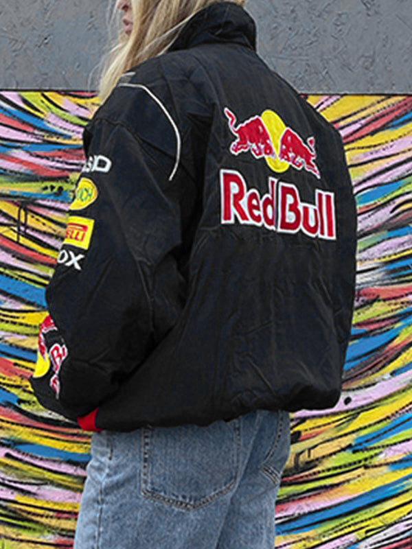 Weinlese Moto Jacke Mit Kontrastfarbdruck